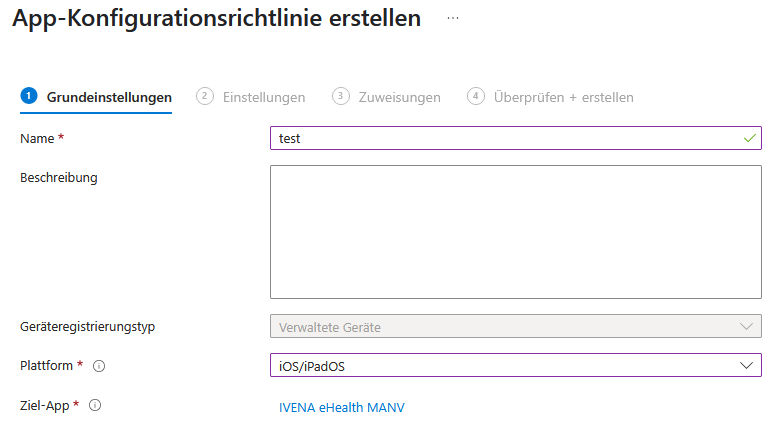 Microsoft Inunte: Erstellen einer Konfiguration - Allgemeine Daten