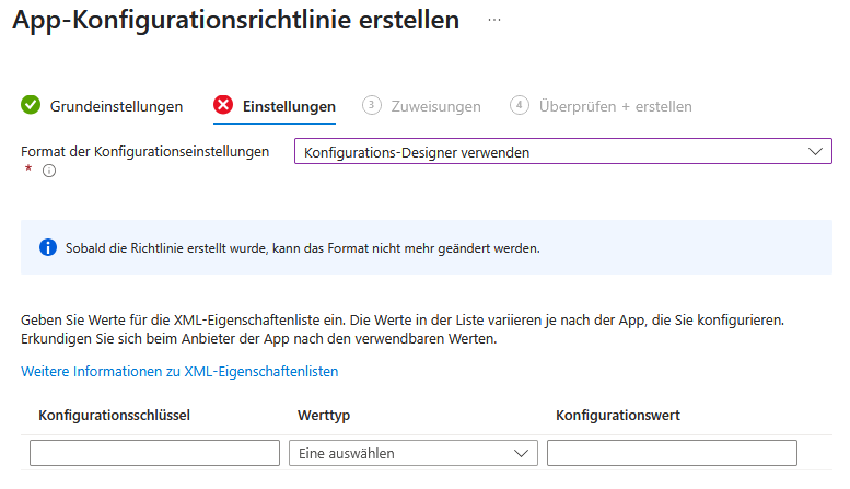 Microsoft Inunte: Erstellen einer Konfiguration - App-Konfiguration / AppConfig